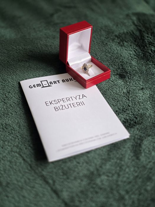 Złoty Pierścionek W.Kruk 585 Szafir Cyrkonie Rozmiar 10 Certyfikat