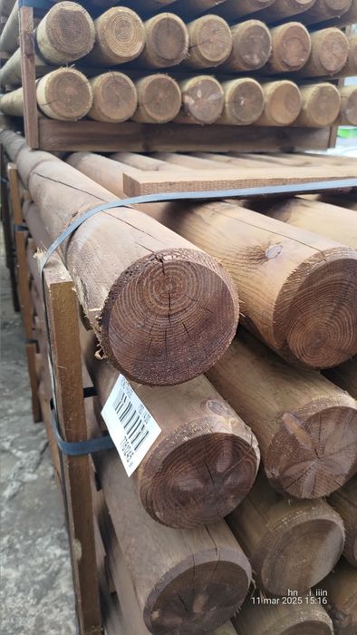 Wałek toczony, słupek drewniany, palik, palisada, okrąglak, 100x2500m