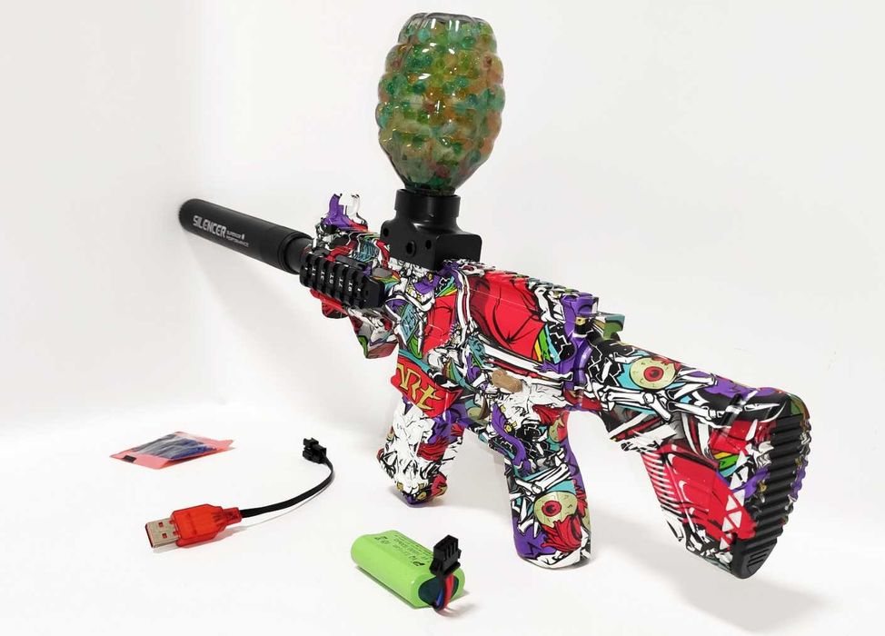 Автомат на орбізах М416 Graffiti Red з глушником, що світиться, 7.4V