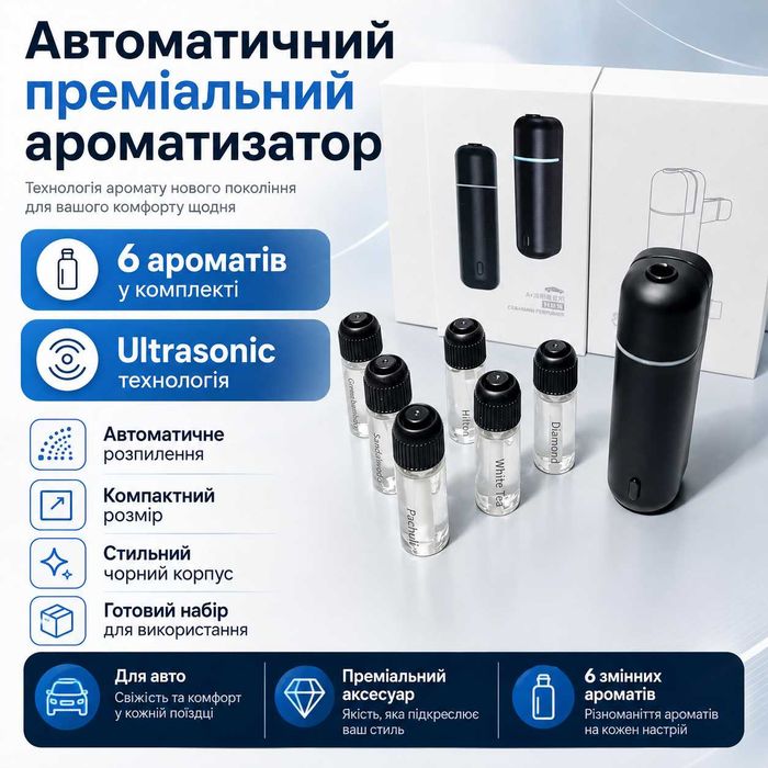 Автоматична пахучка дифузор в авто ТОП якість - 6 ароматів в комплекті, преміальний ароматизатор в авто