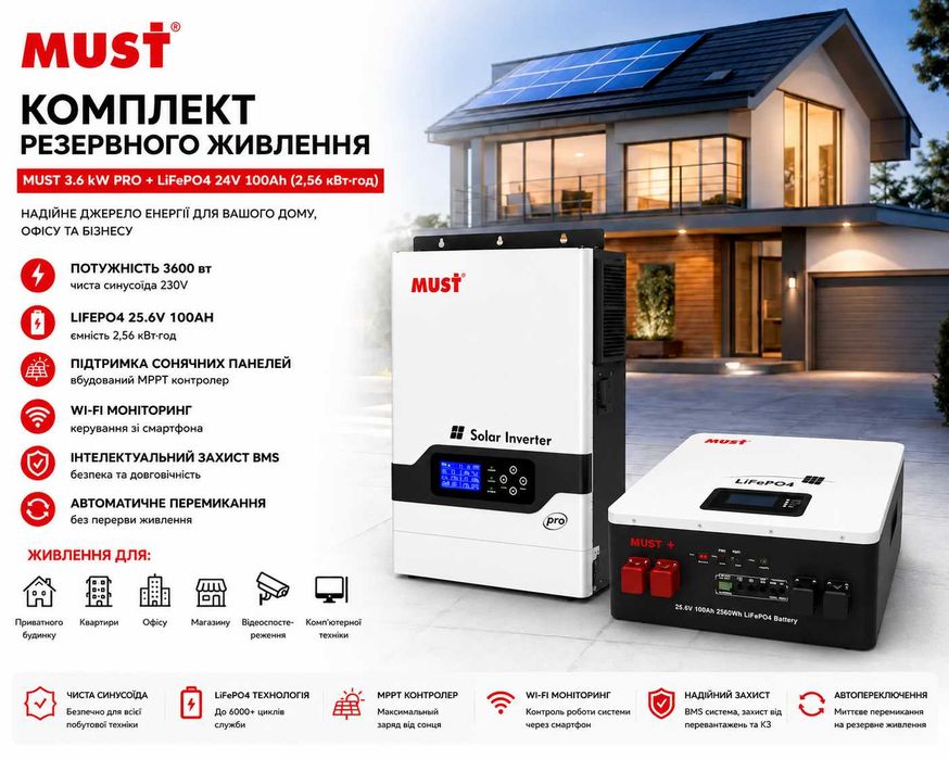 MUST PV18-3624 PREM — гібридний інвертор 3600 Вт 24V з MPPT 100A