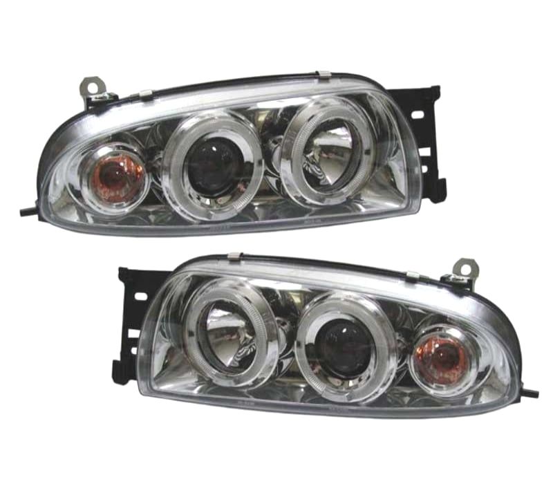 FARÓIS FORD FIESTA 95-99 ANGEL EYES FUNDO CROMADO