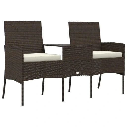 2-osobowa sofa ogrodowa ze stolikiem, rattan pe, brązowa
