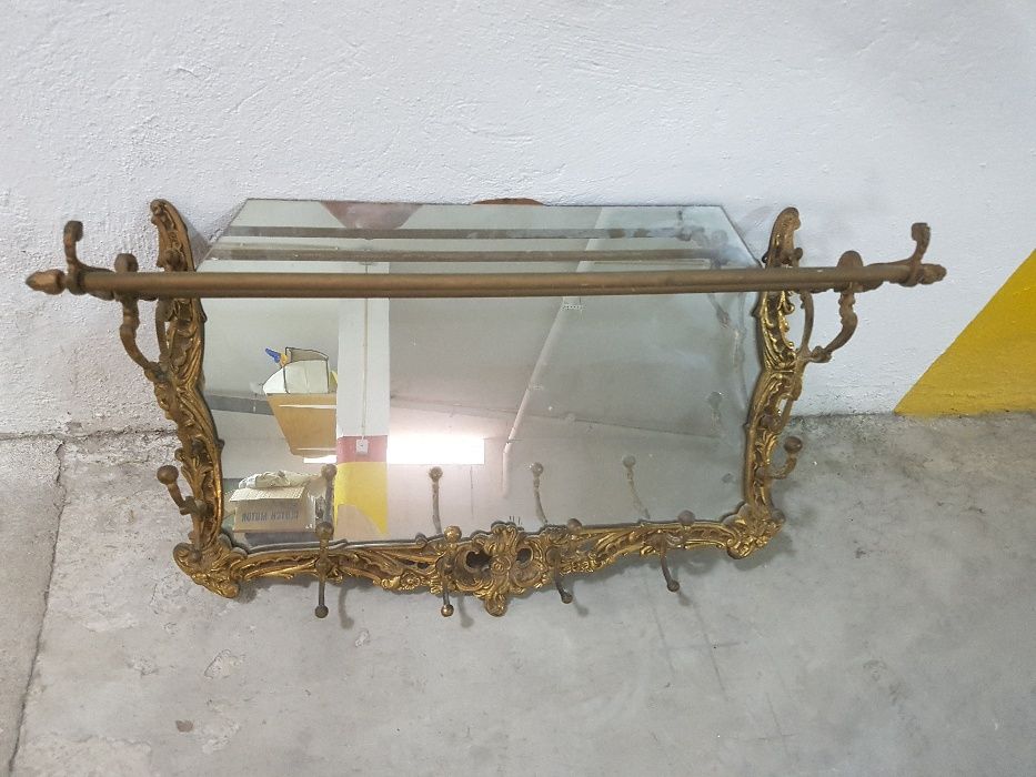 Espelho cabide chapeleiro em latão vintage