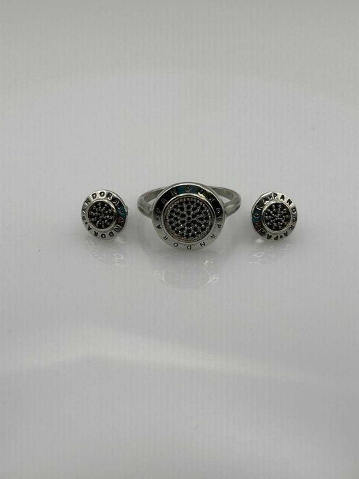 Срібний комплект, Пандора, сережки та каблучка