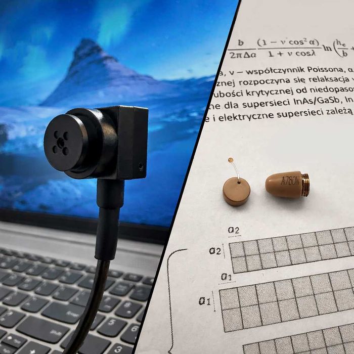 Mikrokamera, kamera w guziku, kamera na egzamin, szkoła, studia, sesja