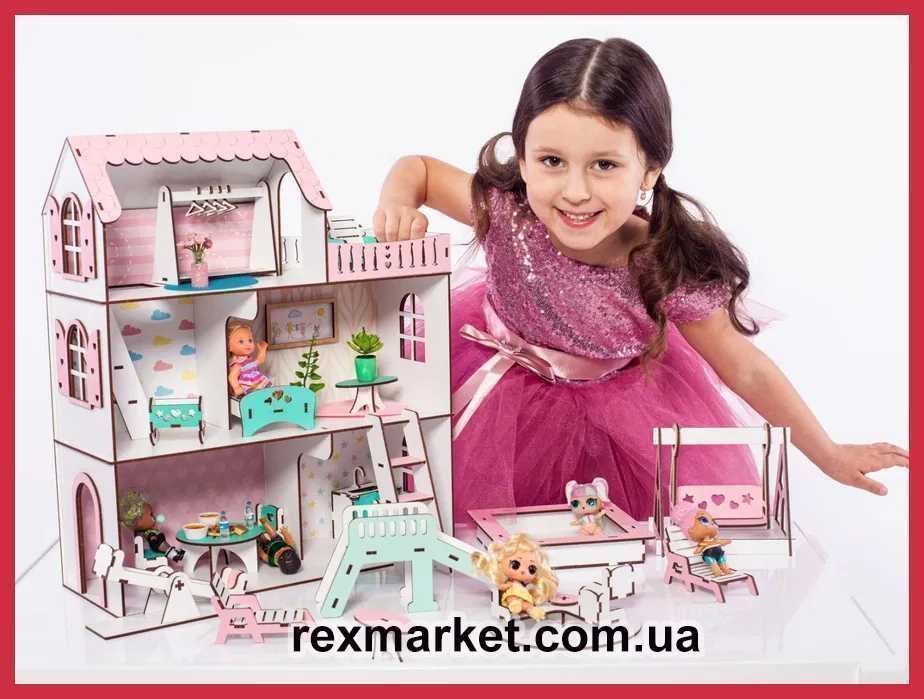 Ляльковий будинок з меблями МIНI Дача +шпалери кукольный домик лол