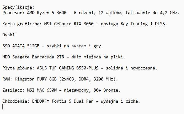 Komputer gamingowy | AMD Ryzen 5 3600 + RTX 3050 | 120+ FPS w grach