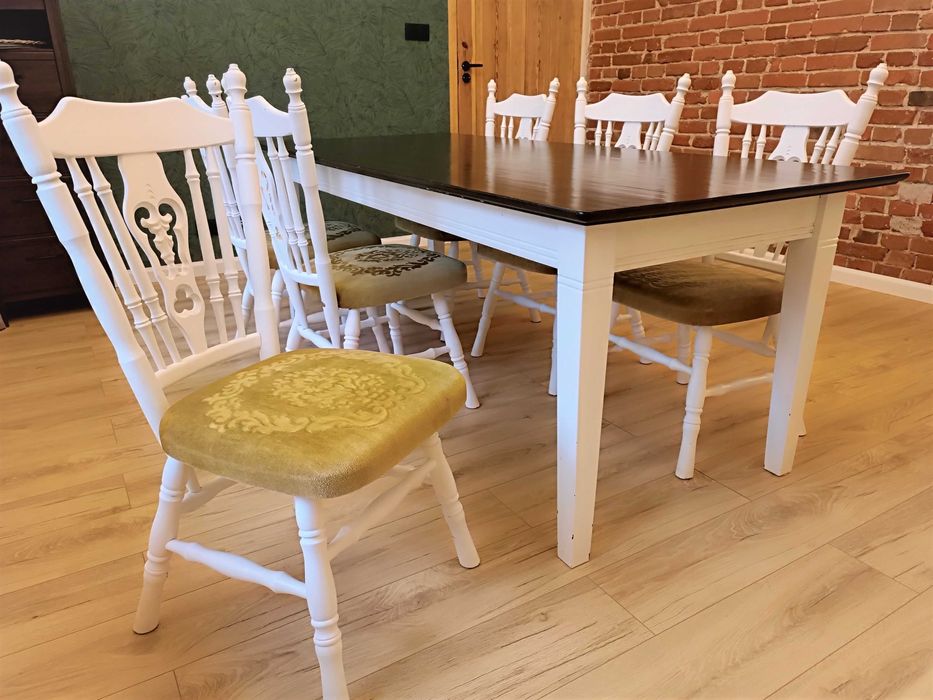 Stół z krzesłami zestaw jadalnia glamur/vintage/rustykalny