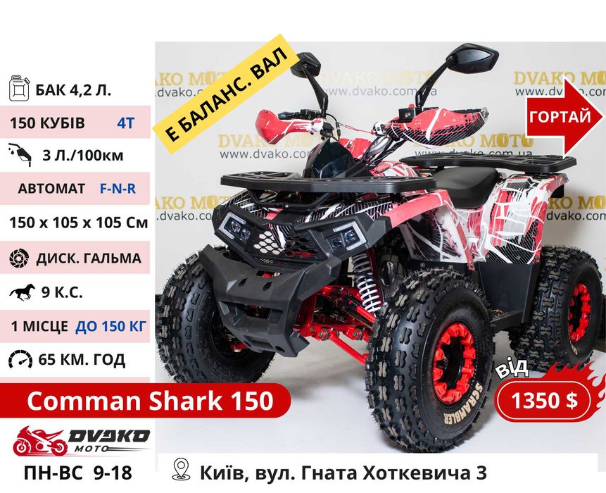 Підліткові Квадроцикли від 110 до 150 СС 1000w 1500w - FORTE SHARK 125