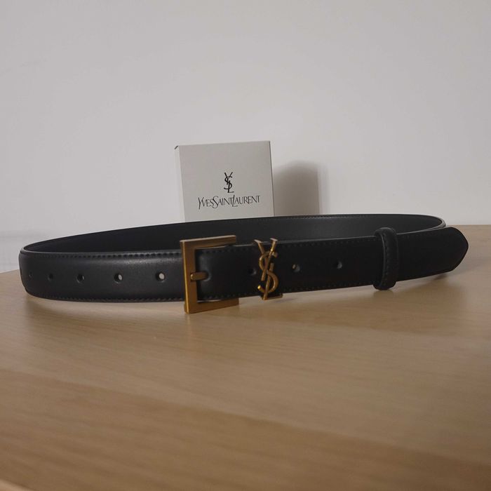 Czarny damski skórzany pasek YSL 100 cm