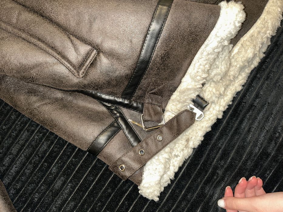 Жіноча штучна дубльонка з хутром, тепла