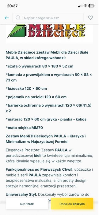 ŁÓŻECZKO Dziecięce Drewniane 120x60 z Pojemnikiem Białe + materac