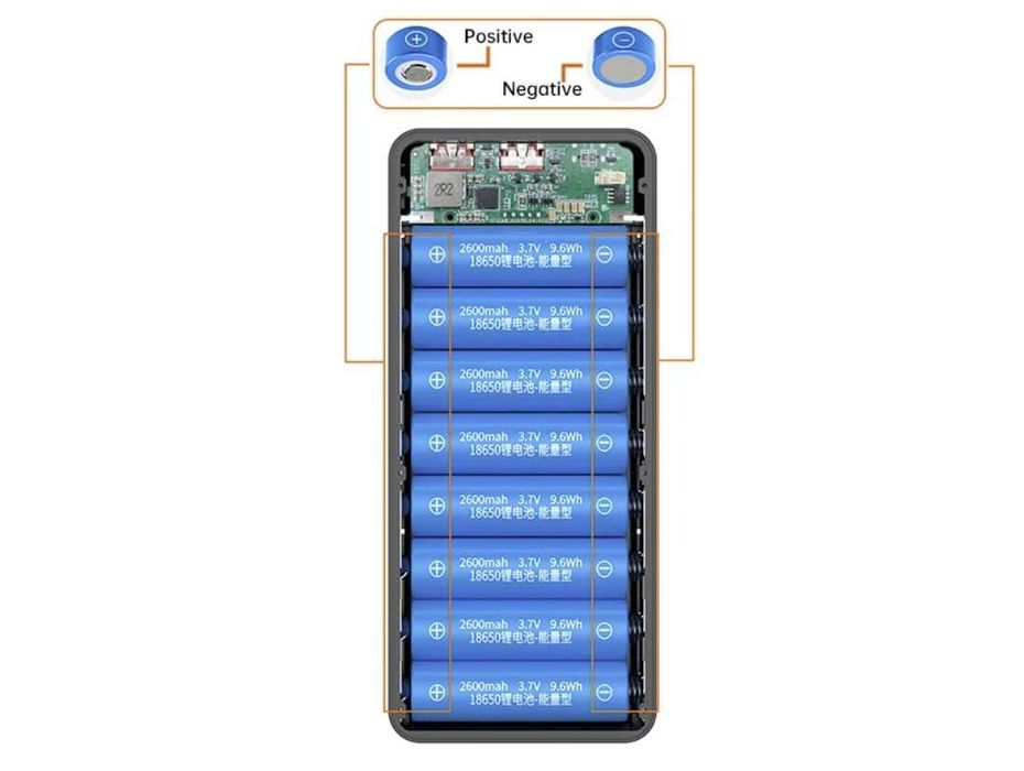 Корпус повербанку 22,5Вт з потужним ліхтарем на 16 акумуляторів 18650