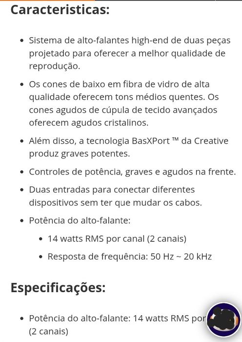 Colunas pc Creative t20