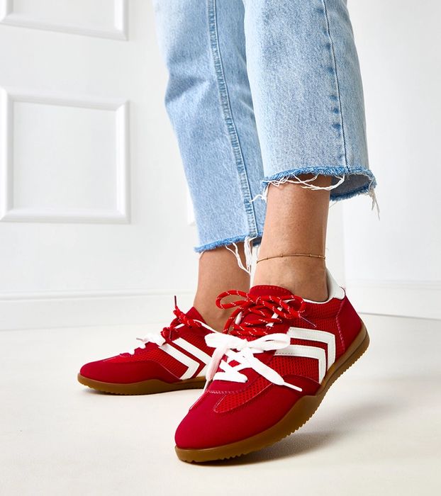 Czerwone sneakersy trampki damskie z wstawką Malkan