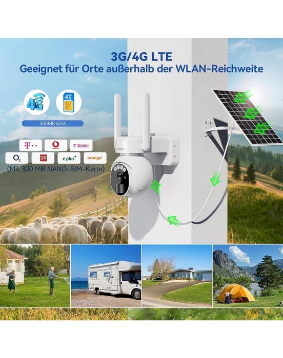 4G LTE Câmara de vigilância exterior para zonas sem eletricidade.