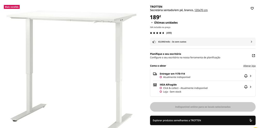 IKEA TROTTEN Secretária sentado/em pé