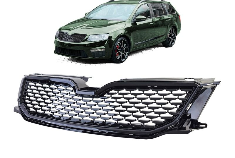 GRELHA DIANTEIRA PRETO BRILHO PARA SKODA OCTAVIA 2012-2017