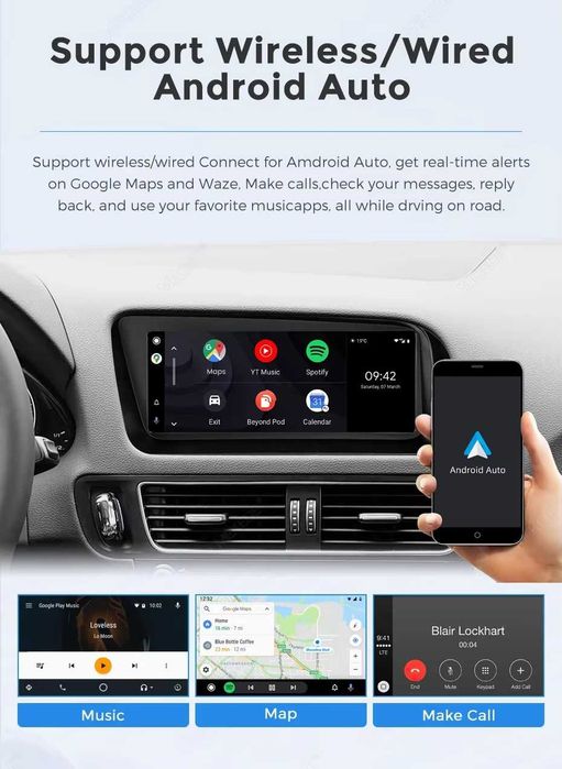 Apple CarPlay Android Auto Linux Radio Multimedialne FM RDS Bluetooth Nawigacja Yanosik AUX Google Maps Audi Q5 8R