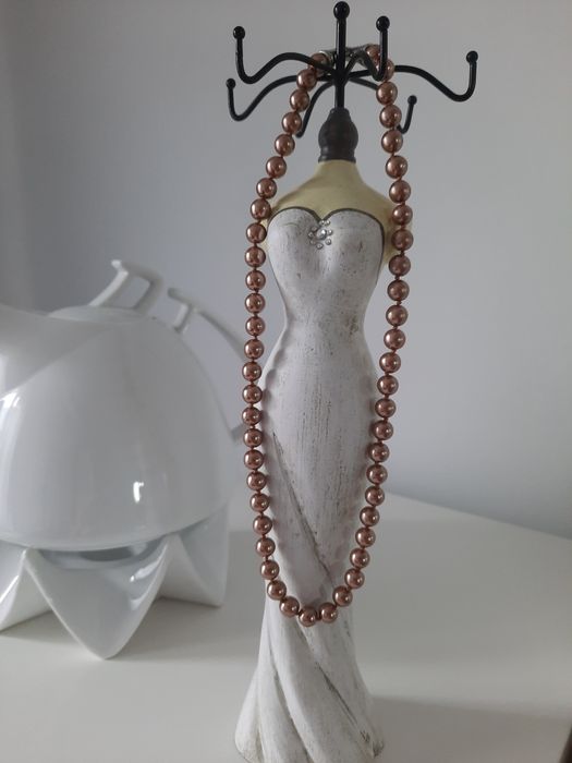 Naszyjnik perlowo-brązowo-złoty