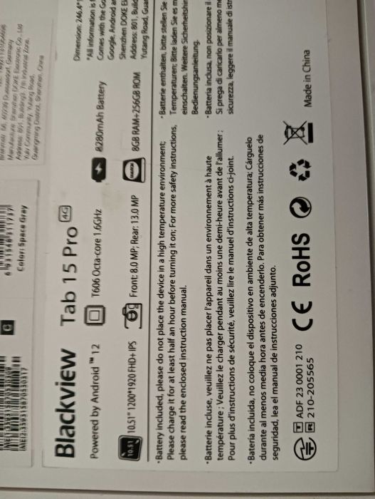 Tablet Blackview Tab 15 PRO / 8core / Ram 8GB / Rom 256 GB Stan bd LTE