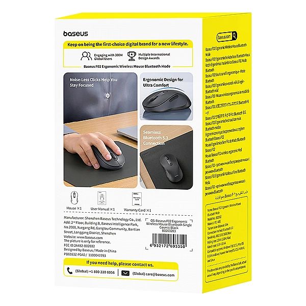 Mysz bezprzewodowa Baseus F02 ergonomiczna Bluetooth - czarna