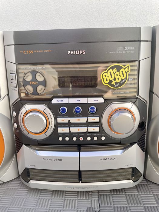 Aparelhagem Philips FW-C355 Mini Hi-Fi System — 3CD, Duplo Cassete, 80W+80W