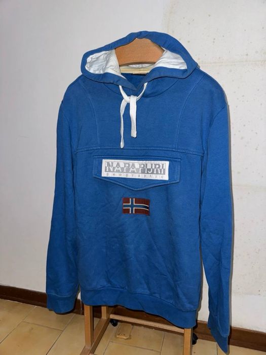 Худі Napapijri синє з капюшоном та флісовою підкладкою