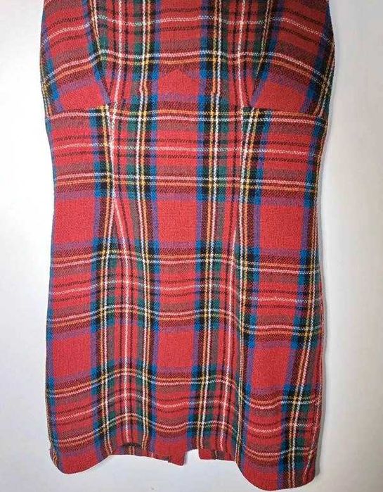 Gruba elegancka sukienka tweed XS kratka