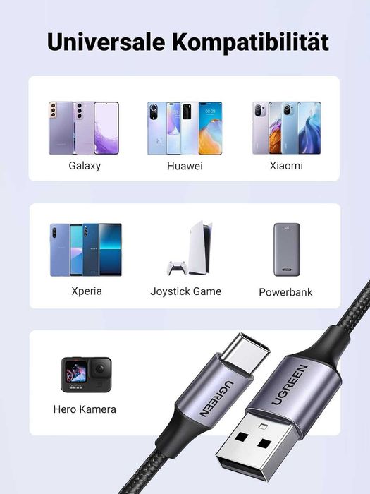 Ugreen Kabel do ładowania USB C Galaxy S24, S24+, S23, S22, S21, A73