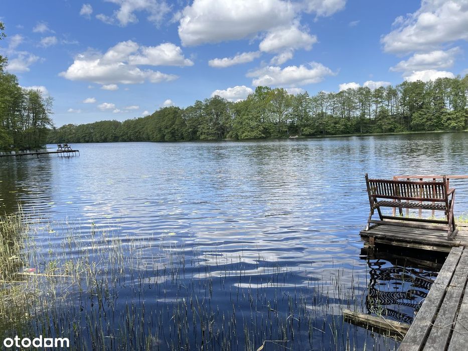 Działka nad jeziorem z rozpoczętą budową domu Bytów okolice