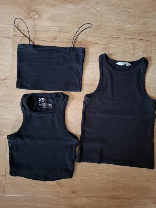 3 topy 164 XS H&M Pull&Bear czarne koszulka bawełna