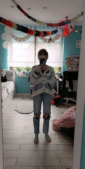 sweter w paski kardigan pull and bear z guzikami XS