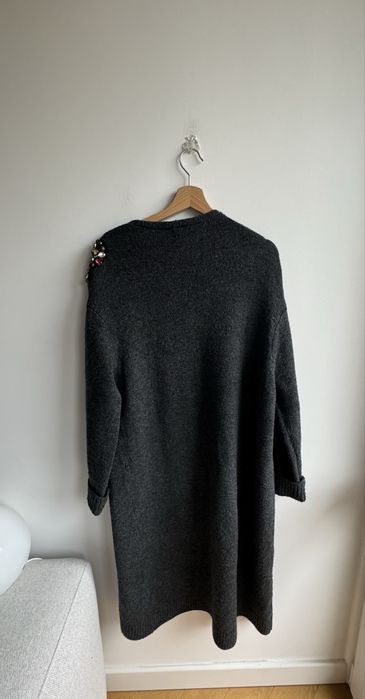 Zara Knit szary kardigan maxi długi L 40 sweter zimowy wełniany