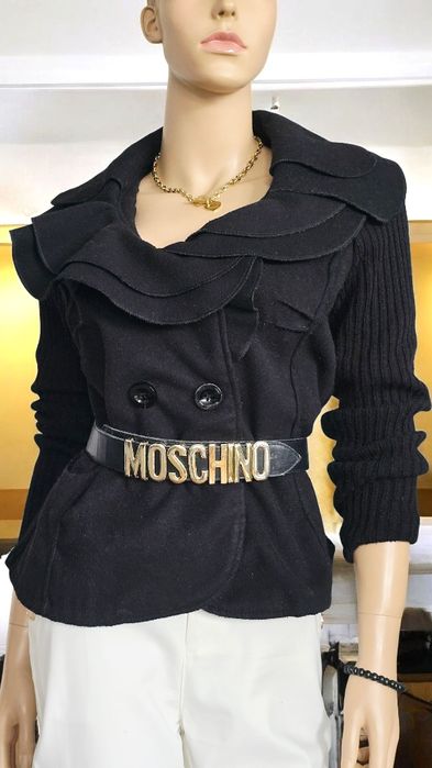 Cache Cache Francuski Spektakularny Ciepły Sweter Żakiet z Falbaną