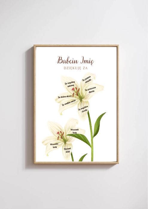 Personalizowany prezent dzien babci i dziadka kwiat dziekuje ramka a4