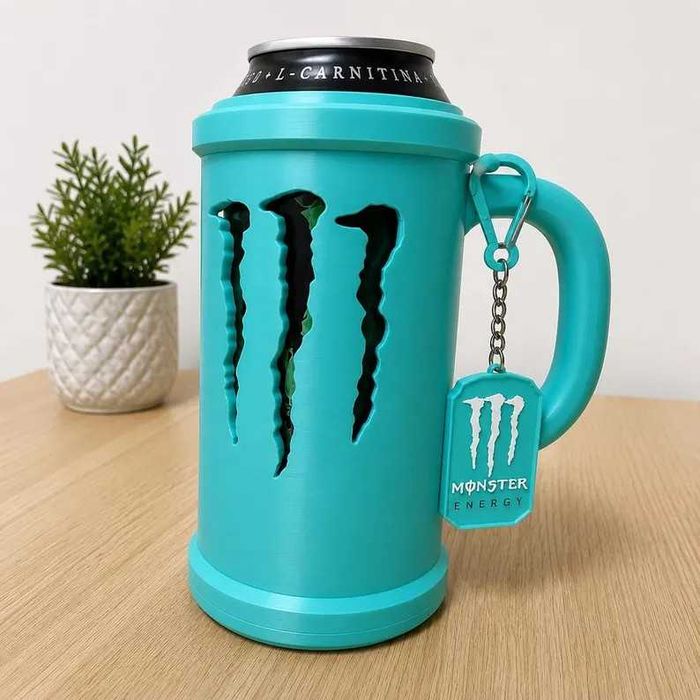 Suporte para latas Monster Energy impresso em 3D com tampa e porta-chaves, jarra para energético, oferta original para gamers.