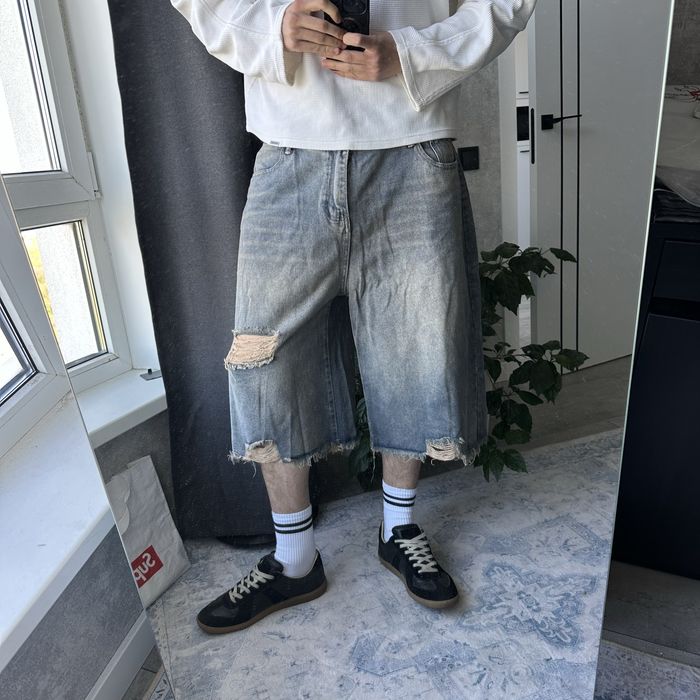 Baggy jeans jorts shorts y2k sk8 flared широкі оверсайз racer jaded london balenci bootcut washed сині довгі джинсові шорти реп беггі багги
