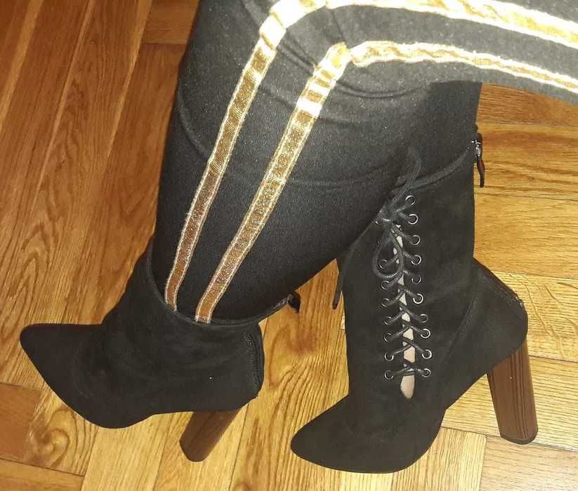 Czarne botki zamszowe sznurowane Vices 35 ZIP