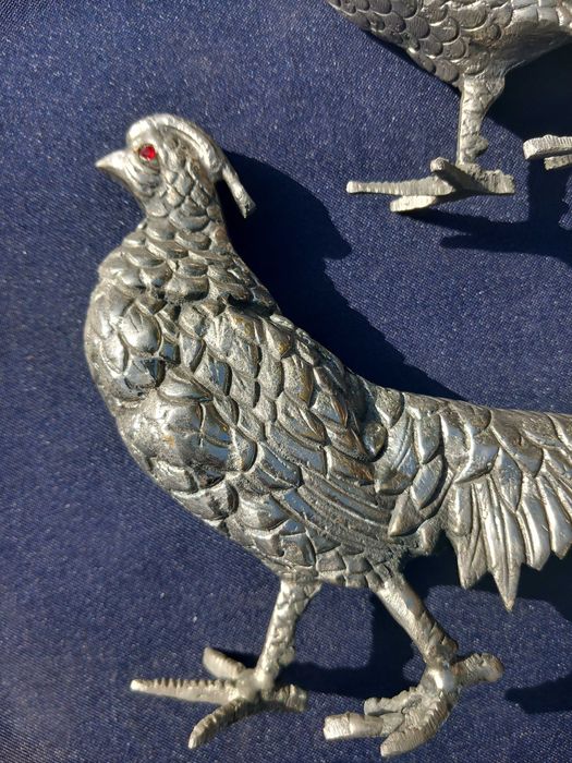 Faisão, duas esculturas banhada em prata portuguesa, séc.xx