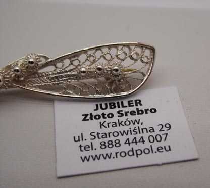 Srebrna filigranowa broszka kokarda VINTAGE
