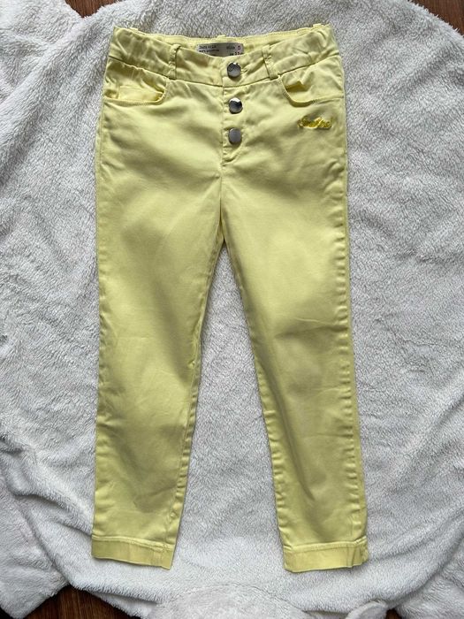 Żółte materiałowe letnie spodnie Zara dziewczęce 110