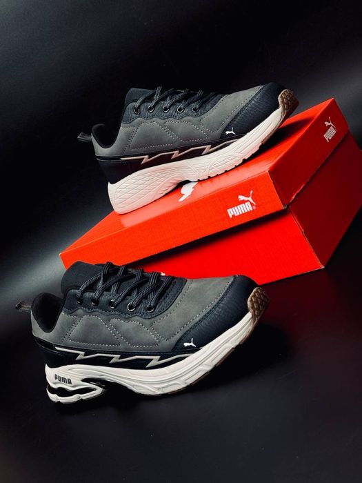 Хит на весну! Кожаные кроссовки Puma/ мужские кроссовки Пума серые