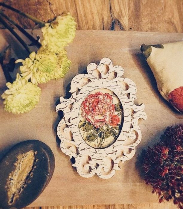 Панно, подвеска «Винтажная Роза», полотно, дерево, декор хендмейд