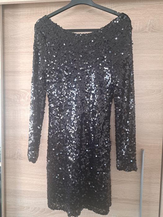 Sukienka Sylwester Karnawał Glow czarna mini cekiny M L