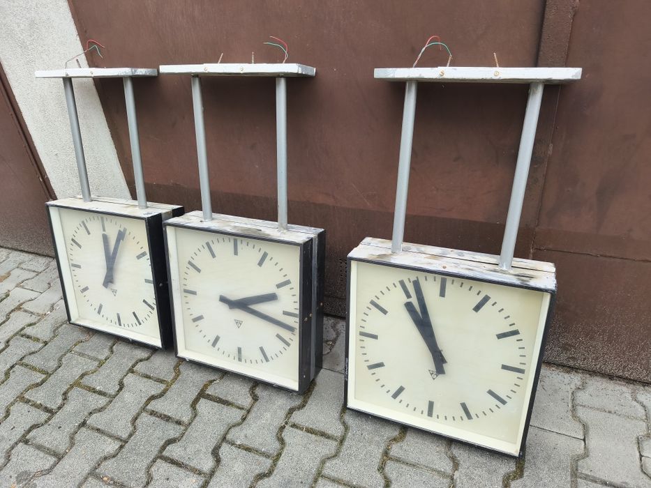 Zegar dworcowy kolejowy Pragotron obustronny, oryginał retro, UNIKAT!