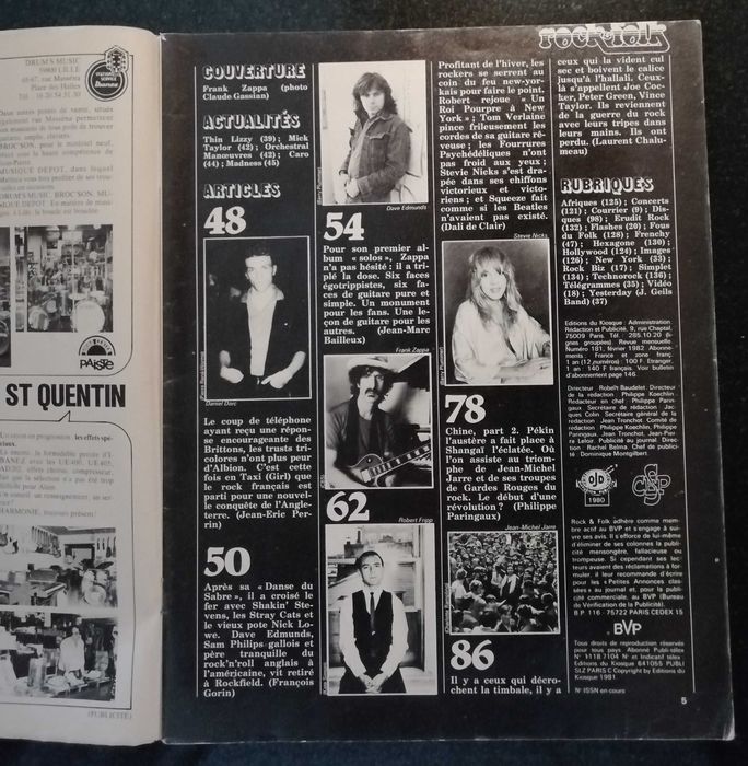 Revista francesa “Rock&Folk”, nº 181, Fev1982 “Viva Zappa”