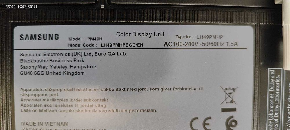 Monitor Samsung SMART Signage PM49H + Slide-in PC module SBB-DA