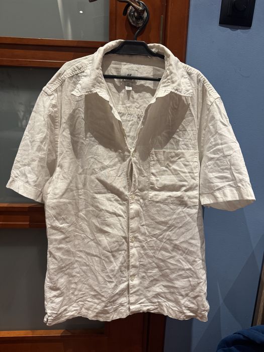 Biała koszula męska H&M Regular Fit Len Bawełna S